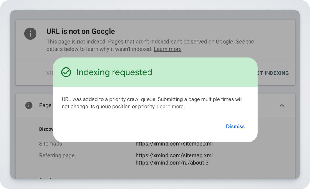 请求 Google 索引页面成功示意图