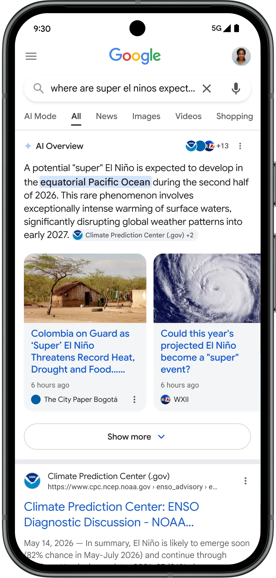 Google AI response 中出现文章 carousel 的示意图